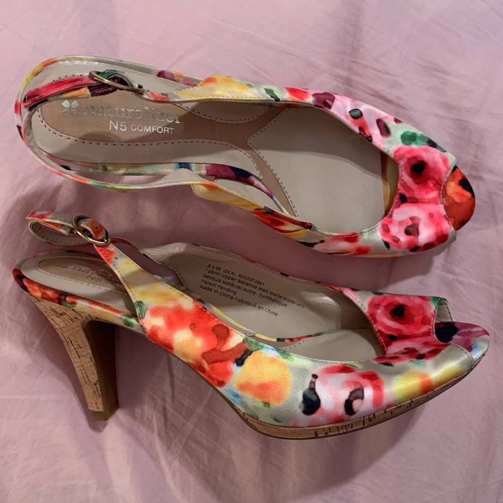 Floral Open-Toed High Heels